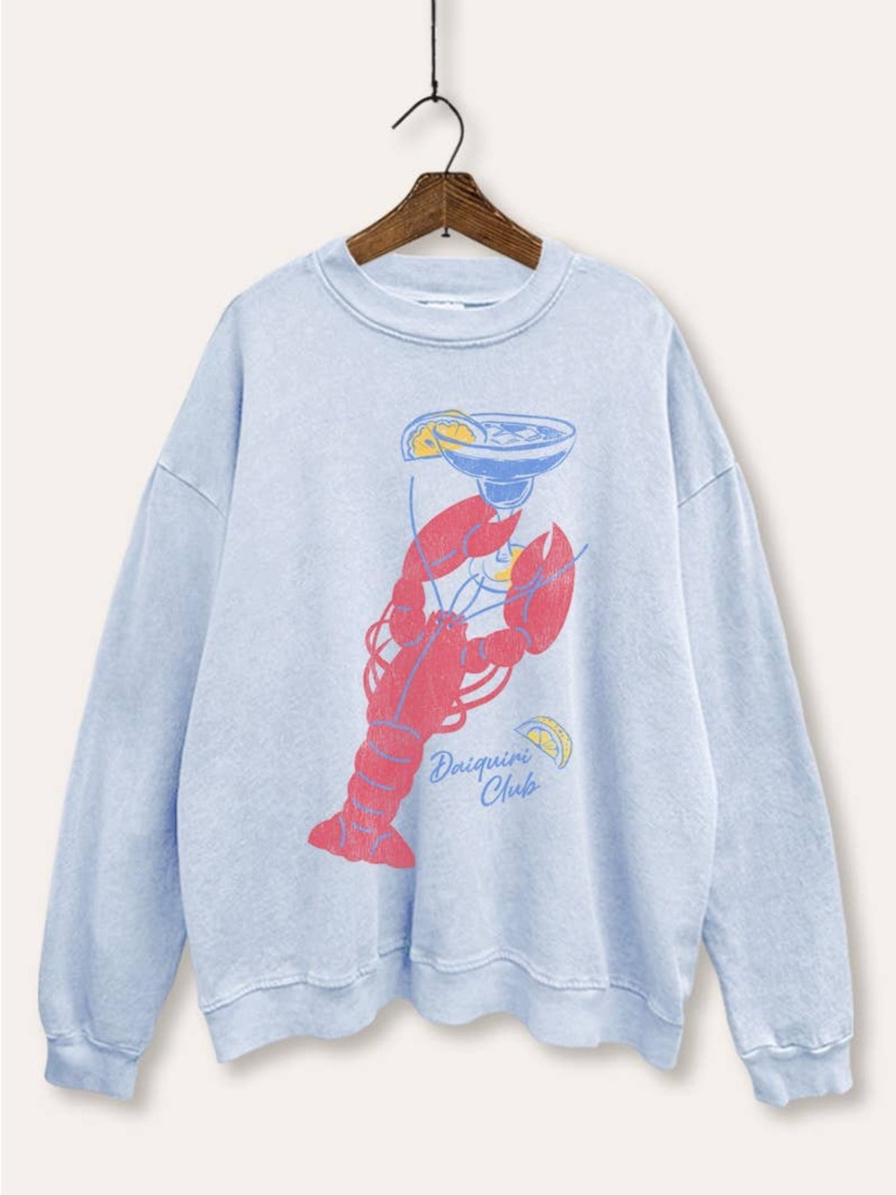 NWT Light Blue 'Daiquiri Club' Lobster Graphic Summer Crewneck Sweatshirt S & M